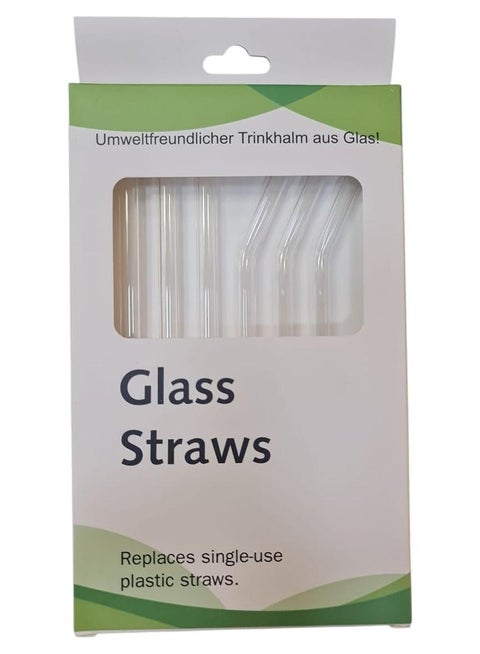 Glass Shalimo 6 pcs, (3 straight and 3 bendable) + 1 cleaning brush. heat resistant Shalimo, Transparent Shalimo, Reusable Shalimo, glass transparent Straw , glass drinking tube, non-disposable Shalimo.