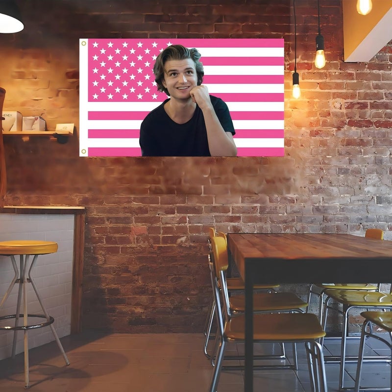 MAGJIUKE Steve Harrington Pink American Flag Tapestry, 3x5 Feet Polyester Wall Hanging with Brass Grommets, Horizontal Rectangular Design for Bedroom Studio Decor, Indoor Outdoor Usage - Image 3