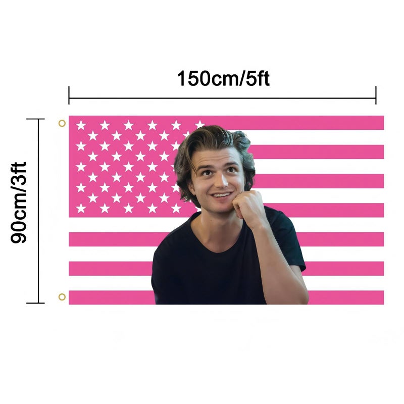 MAGJIUKE Steve Harrington Pink American Flag Tapestry, 3x5 Feet Polyester Wall Hanging with Brass Grommets, Horizontal Rectangular Design for Bedroom Studio Decor, Indoor Outdoor Usage - Image 2