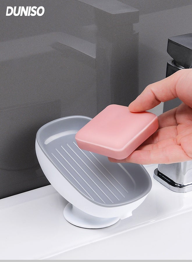 DUNISO Soap Holder,Self Draining Soap Dishes with Suction Cup,Household Soap Boxes,Double Layer Design,Removable and Washable,for Home,Travel,Camping - Image 1