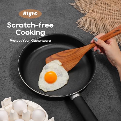 KLYRO ملاعق خشبية KLYRO للطهي، مجموعة أدوات مطبخ غير لاصقة مع 4 ملاعق قياس، مجموعة ملعقة خشبية بمقبض مريح، 9 قطع من أدوات الطهي الخشبية من خشب الساج مع حامل وموضع ملعقة - Image 4