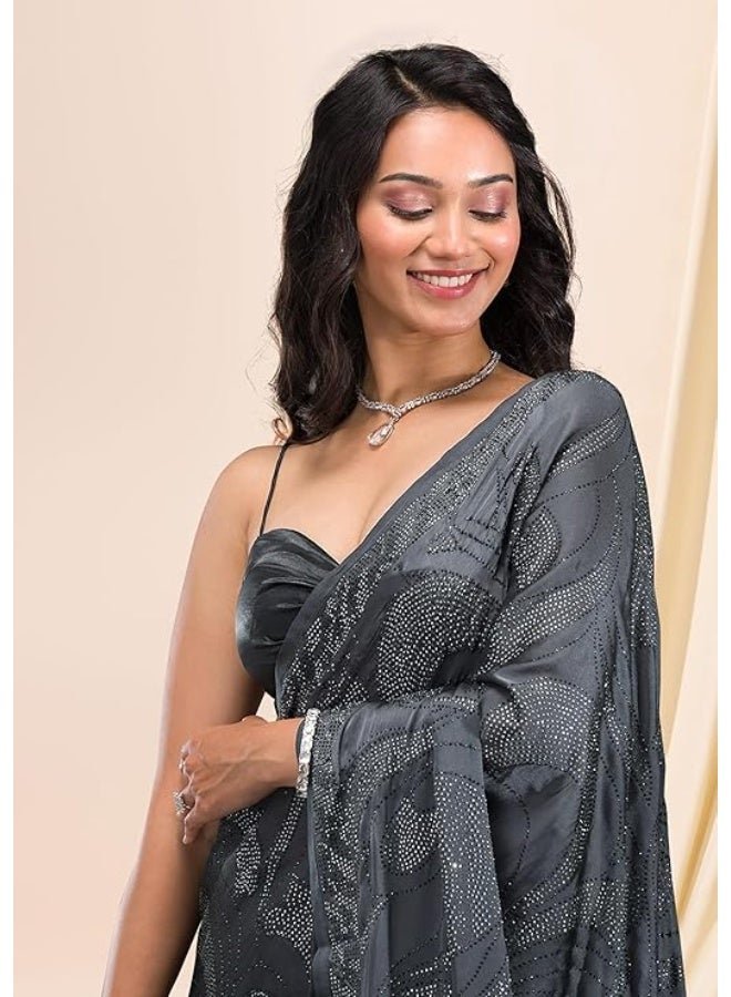 TRENDMALLS Women's Silk Siroski Work Saree with Unstitch Blouse Piece - Image 3