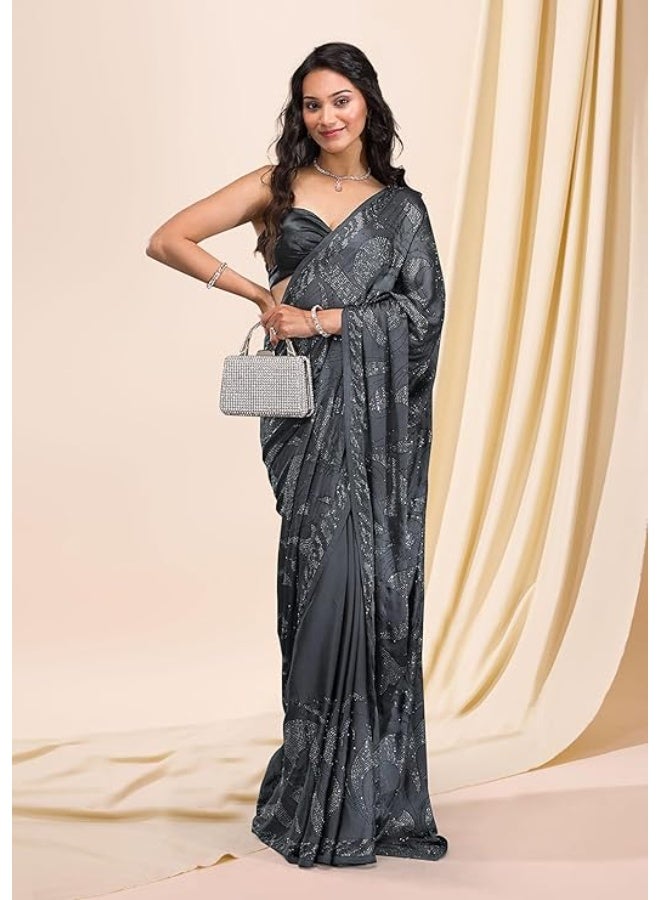 TRENDMALLS Women's Silk Siroski Work Saree with Unstitch Blouse Piece - Image 2