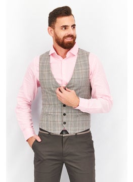 SELECTED Men Regular Fit Checkered Waistcoat, Grey Combo  - Image 1