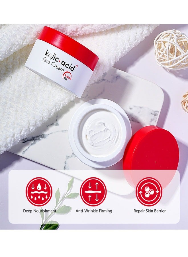 GUANJING Kojic Acid Face Cream 50g,Deep Nourishment Anti Wrinkle Firming Repair Skin Barrier, Improve And Repair Damaged Skin Mildly Whiten Fix Wrinkles, Spots Or Acne Scars In A Effective Way - Image 5