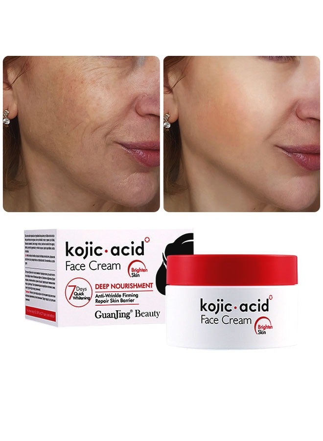 GUANJING Kojic Acid Face Cream 50g,Deep Nourishment Anti Wrinkle Firming Repair Skin Barrier, Improve And Repair Damaged Skin Mildly Whiten Fix Wrinkles, Spots Or Acne Scars In A Effective Way - Image 1