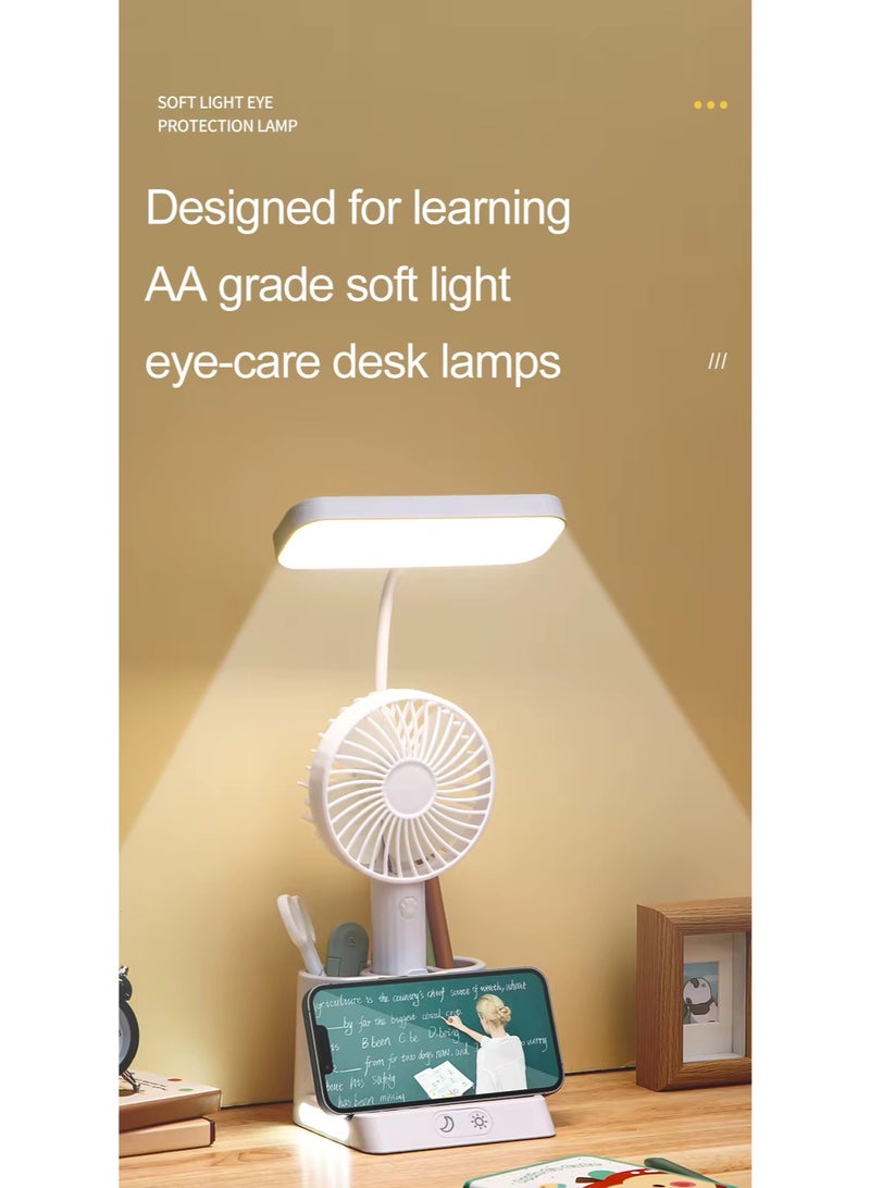 أباجورة مكتب LED ذكية لحماية العين ومذاكرة الأطفال - مصباح قراءة مضاد للتوهج بـ 3 أوضاع للألوان وتعتيم باللمس، شحن USB يشمل منظم أدوات وحامل للأقلام والموبايل، أباجورة وسهاري للمكتب وغرفة النوم - Image 5