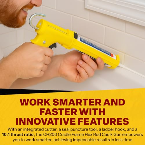 Dripless Brand CH200 Cradle Frame Hex Rod Caulk Gun | Dripless Metal Caulking Gun for 10oz Sealant and Adhesive Silicone Cartridges or Tubes | 10:1 Thrust Ratio | Contractor Grade - Image 2