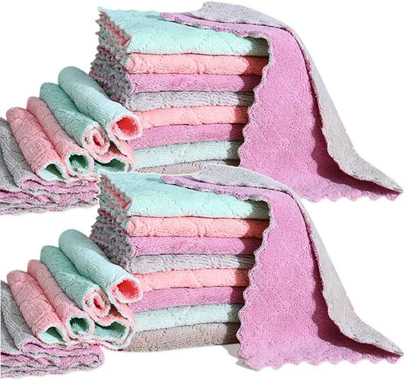 24 Pack Cleaning Cloth Kitchen Cloth Dish Towels Super Absorbent Coral Velvet Dishtowels Microfiber Premium Soft Tea Towels Quick Dry Rags Multipurpose Reusable Washcloths NonStick Oil Cloths