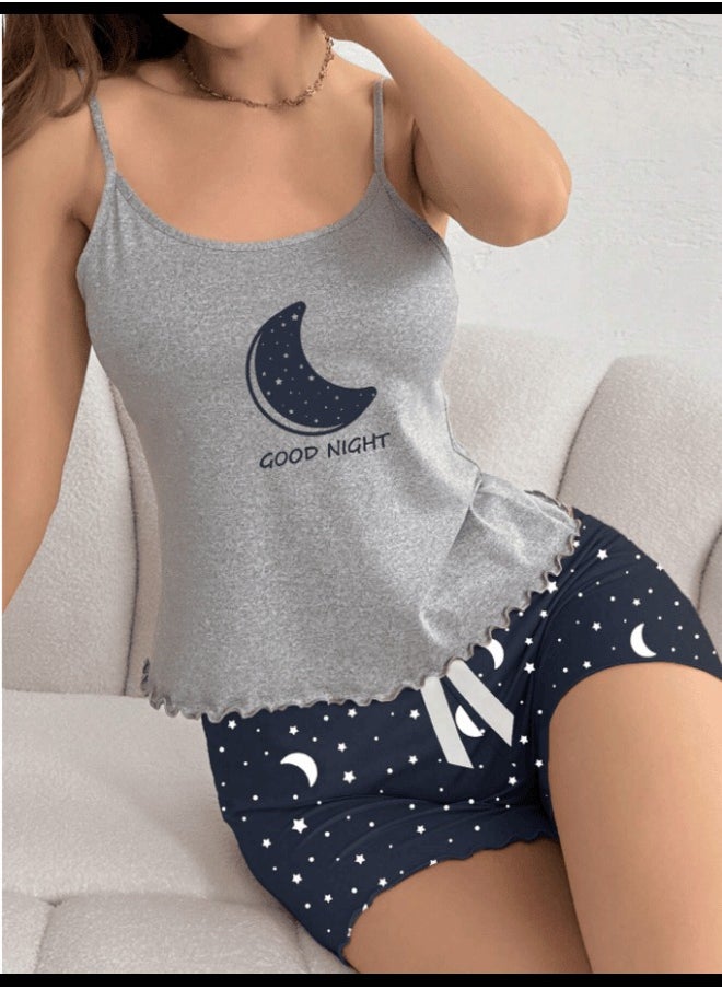 Shein CoupledUp Women's Moon Print Pajama Set  - Image 2