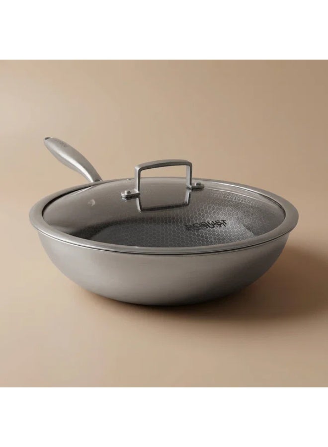 ROBUST Steel Frying Pan with Glass Lid, 32 cm, 2.5 L - Silver - Image 1