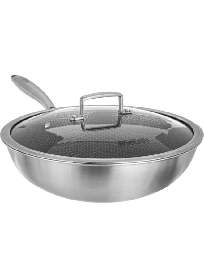 ROBUST Steel Frying Pan with Glass Lid, 32 cm, 2.5 L - Silver - Image 2