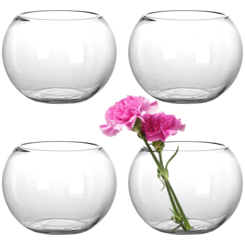 YOUEON 4 Pack Small Glass Bubble Bowl Vases 6 W x 45 H Glass Terrarium Bowls Fish Bowls Round Candle Holders Globe Flower Vase Centerpiece for Wedding Event Home Decor