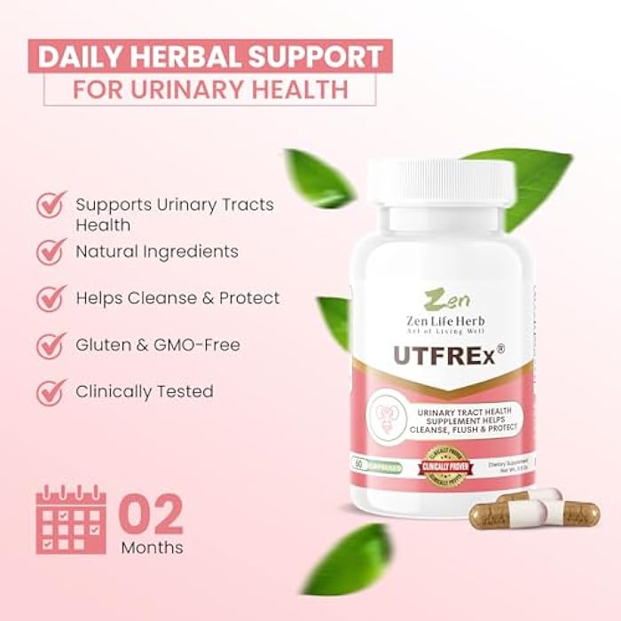 ZEN LIFE HERB UTFREx – Fast Acting - Promotes Urinary Tract Health Supports Healthy Immune and Urinary System, No Vitamins, Minerals, Prebiotics, Sugar, Plant-Based Supplement (60 Capsules) - Image 3