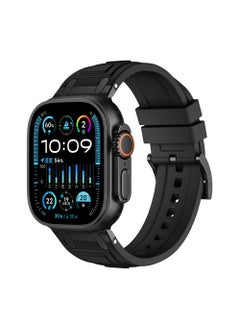 X-level Sports Liquid Silicone Rubber Band with Stainless Steel Adapter for Apple Watch Ultra 1/2 49mm 45mm 44mm 42mm Durable Replacement Strap for iWatch Series 10 (46mm) 9 8 7 6 5 4 3 2 1 SE, Stainless Steel Connector Durable Silicone Black  - Image 1
