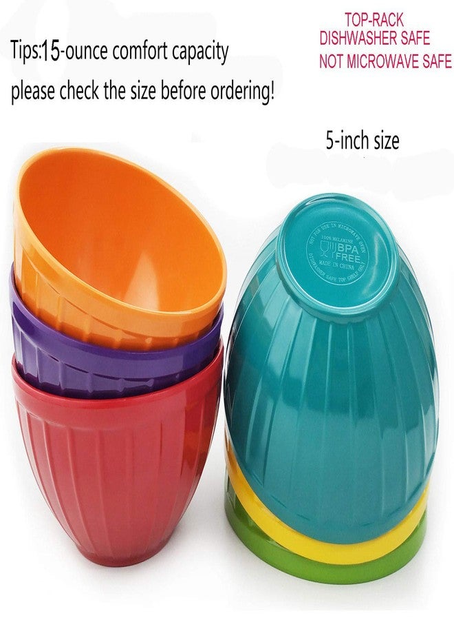 KX-WARE Melamine Fluted Bowls Set with Lids - 6pcs 15 oz Cereal/Prep Bowls, 6 Assorted Color | Break-resistant 100% Melamine Bowls and Plastic Lids | Dishwasher Safe, BPA Free - Image 3