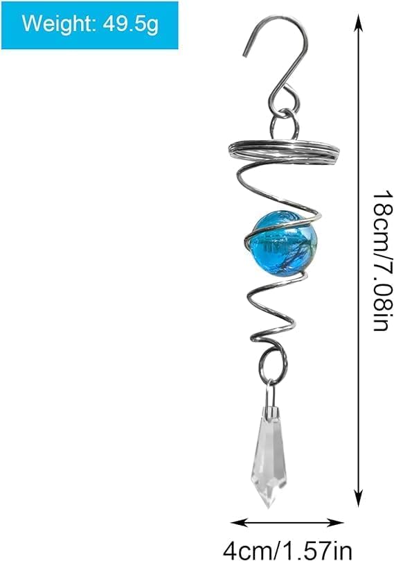 Ad Fresh ADFRESH Crystal Spiral Wind Twister Stainless Steel 360Rotating Wind Chimes Gazing Balls Metal Wind Chimes Rotating Spiral Tail Wind Chime with Glass Ball and Crystal Pendant - Image 2