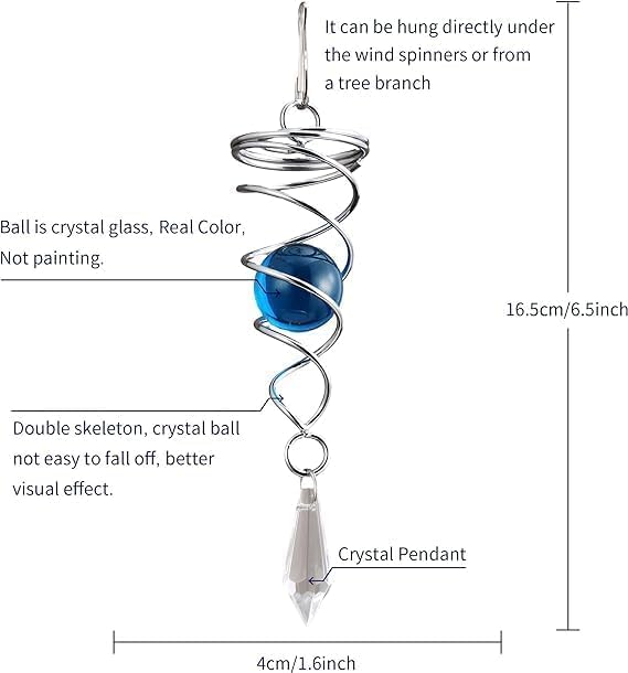 Ad Fresh ADFRESH Crystal Spiral Wind Twister Stainless Steel 360Rotating Wind Chimes Gazing Balls Metal Wind Chimes Rotating Spiral Tail Wind Chime with Glass Ball and Crystal Pendant - Image 3