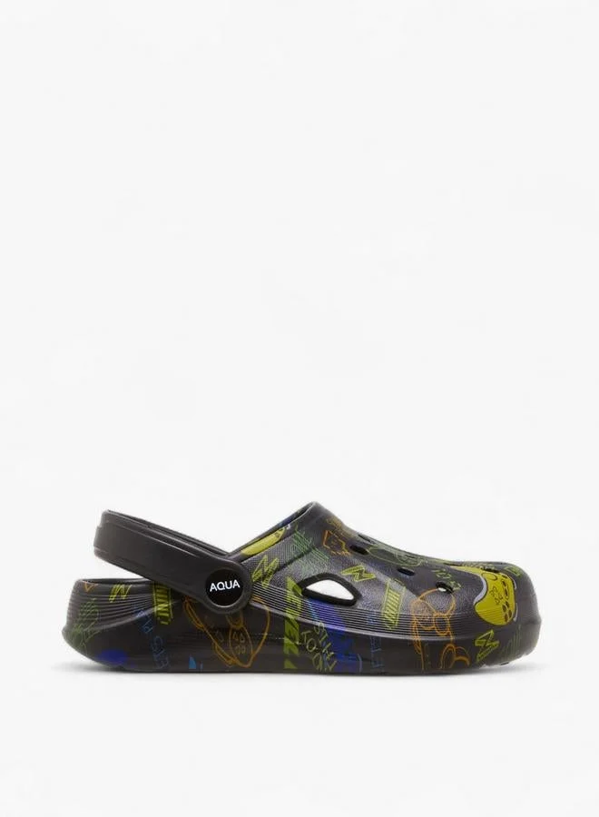 Aqua Boys Game Print Clogs