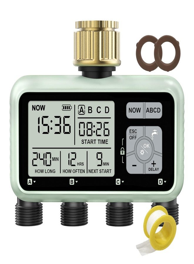 johgee Watering Timer 4 Zone with with Brass Inlet, Sprinkler Timer, Programmable Garden Outdoor Hose Faucet Timers with Rain Delay/Manual/Automatic Watering System,Water Hose Irrigation Timers 4 Outlet - Image 1