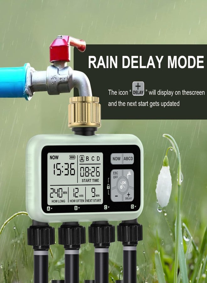 johgee Watering Timer 4 Zone with with Brass Inlet, Sprinkler Timer, Programmable Garden Outdoor Hose Faucet Timers with Rain Delay/Manual/Automatic Watering System,Water Hose Irrigation Timers 4 Outlet - Image 4