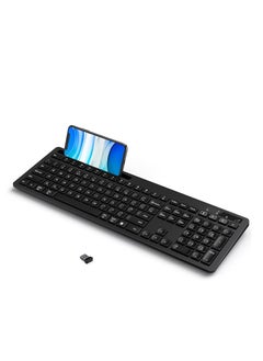 FD Multi-Device Dual Mode Wireless Bluetooth Keyboard with Phone Holder  -  ( AR / ENG ) Layout Full Size - Compatible for Mac OS, Windows, Android, iOS - with USB Receiver for PC/Laptop