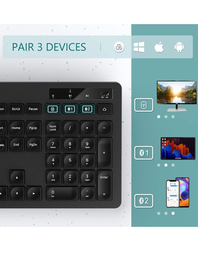FD - FD Multi-Device Dual Mode Wireless Bluetooth Keyboard with Phone Holder  -  ( AR / ENG ) Layout Full Size - Compatible for Mac OS, Windows, Android, iOS - with USB Receiver for PC/Laptop - Image 1