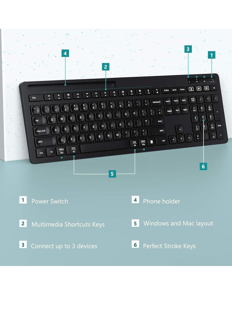 FD - FD Multi-Device Dual Mode Wireless Bluetooth Keyboard with Phone Holder  -  ( AR / ENG ) Layout Full Size - Compatible for Mac OS, Windows, Android, iOS - with USB Receiver for PC/Laptop - Image 1