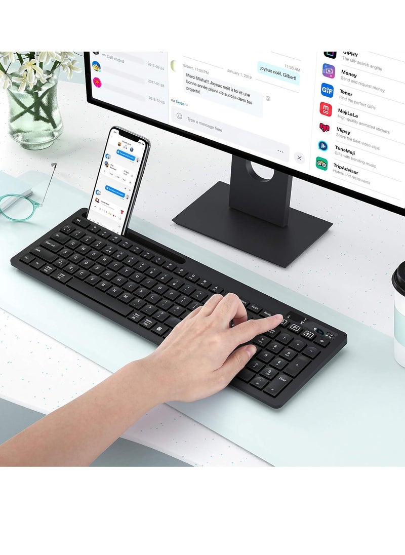 FD - FD Multi-Device Dual Mode Wireless Bluetooth Keyboard with Phone Holder  -  ( AR / ENG ) Layout Full Size - Compatible for Mac OS, Windows, Android, iOS - with USB Receiver for PC/Laptop - Image 1