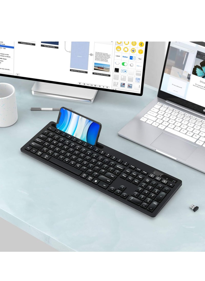 FD - FD Multi-Device Dual Mode Wireless Bluetooth Keyboard with Phone Holder  -  ( AR / ENG ) Layout Full Size - Compatible for Mac OS, Windows, Android, iOS - with USB Receiver for PC/Laptop - Image 1