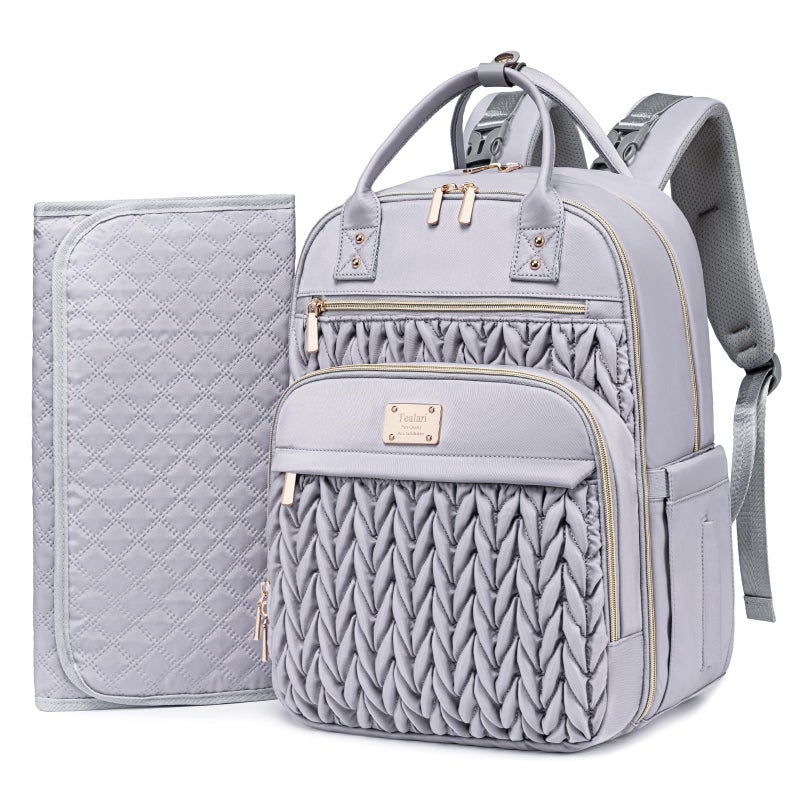 Tealari Diaper Bag BackpackStylish Baby Diaper BagWaterproof Travel Diaper Backpacks Baby Bags with Changing PadStroller StrapsInsulated Pockets Gray - Image 2