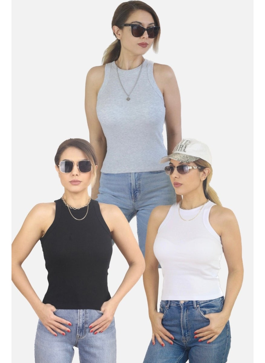 Ritnice - Women's 3-Piece Premium Texture Cotton Ribbed Undershirt White, Black, Gray - Image 1