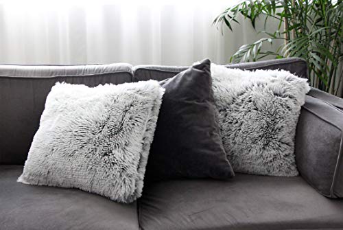 Uhomy 2 Packs Fluffy Accent Pillows Cover 20"x20", Soft Gray Ombre Faux Fur Throw Pillow Case, Modern Luxury Decorative Square Cushion Cover for Farmhouse Home Decor for Sofa/Bed/Chair, 50x50cm - Image 4
