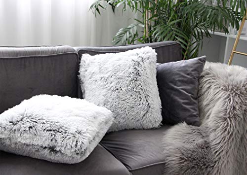 Uhomy 2 Packs Fluffy Accent Pillows Cover 20"x20", Soft Gray Ombre Faux Fur Throw Pillow Case, Modern Luxury Decorative Square Cushion Cover for Farmhouse Home Decor for Sofa/Bed/Chair, 50x50cm - Image 5