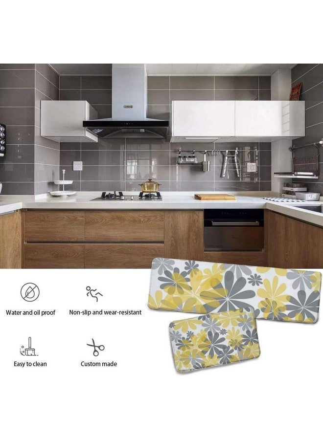 Home-Cloud HomeCloud Rubber Kitchen rectangular Mats for Floor Set of 2 Pcs|Non-Skid, Soft Absorbent Rugs for Kitchen, Laundry, and Hallway|120x40cm, 40x60cm| 4mm Thickness (Yellow Flower) - Image 3