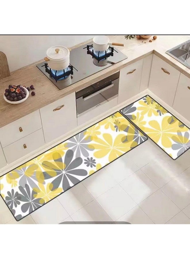 Home-Cloud HomeCloud Rubber Kitchen rectangular Mats for Floor Set of 2 Pcs|Non-Skid, Soft Absorbent Rugs for Kitchen, Laundry, and Hallway|120x40cm, 40x60cm| 4mm Thickness (Yellow Flower) - Image 1