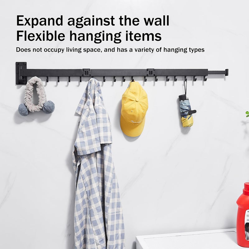 Zdwcyl Clothes Drying Rack Wall Mounted Laundry Rack Wall Wount Drying Rack Clothing For Laundry Retractable Dryer Racks Wall Mounted Drying Rack Collapsible  Black  Sandy Coating 3Z-B01 - Image 4