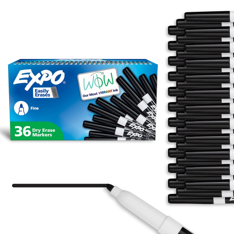 EXPO Fine Tip Dry Erase Markers, Low Odor, Black Ink, 36-Count Set, Ideal for Classroom, Office, and Home Use - Image 1