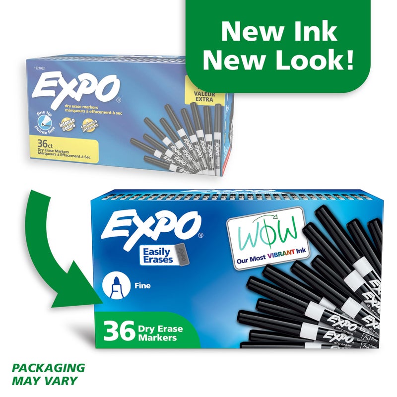 EXPO Fine Tip Dry Erase Markers, Low Odor, Black Ink, 36-Count Set, Ideal for Classroom, Office, and Home Use - Image 3