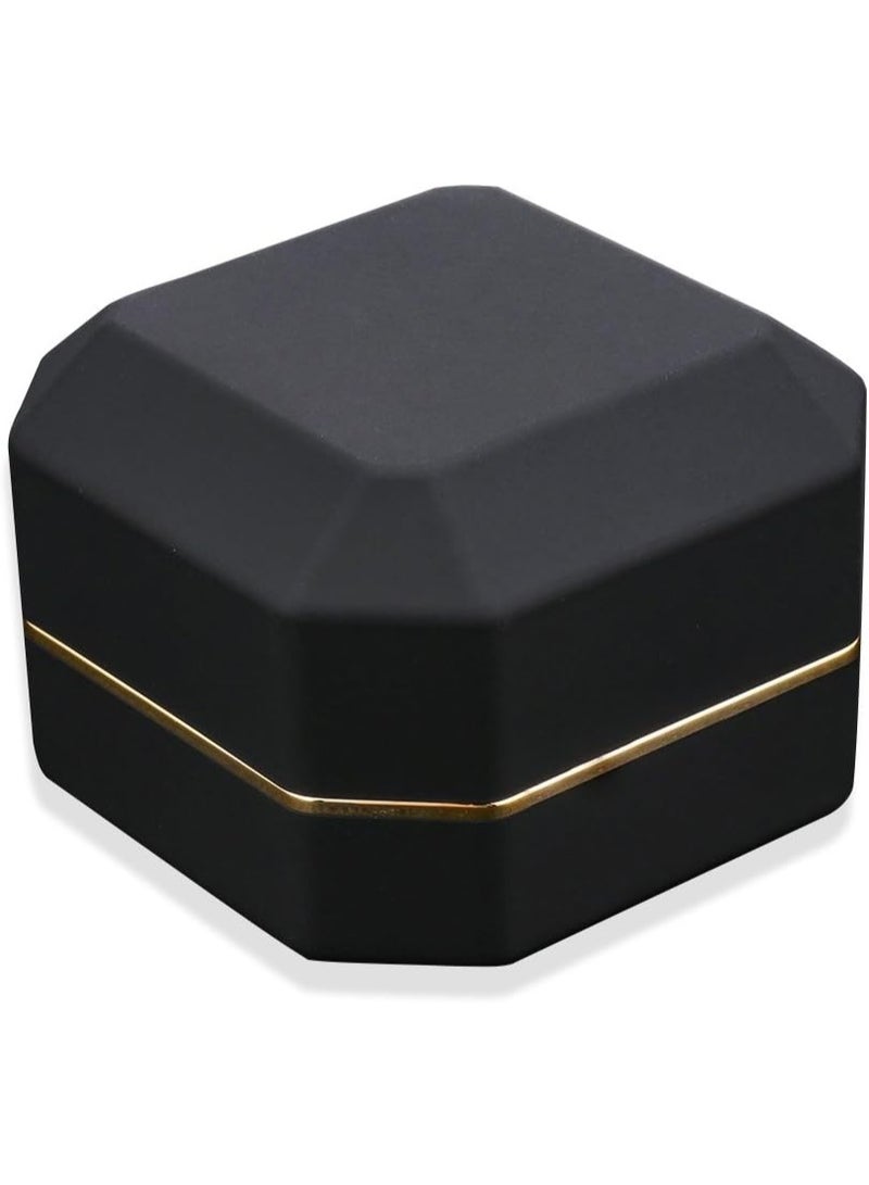 Soofam Luxury Ring Box, Square Wedding Ring Case Jewelry Gift Box with LED, for Engagement Wedding Gift (Black) - Image 2