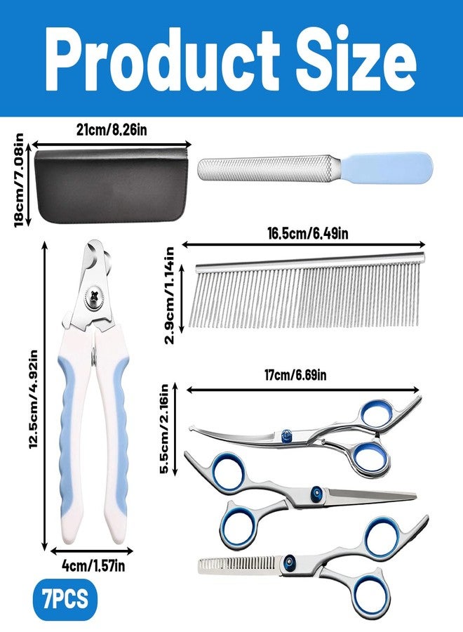 BCNJEPIN Dog Grooming Kit, 7PCS Blue Pet Grooming Scissors Set with 3 Dog Grooming Scissors, 1 Cat Nail Clipper, 1 Cat Hair Brush, 1 Nail File and 1 Storage Bag, Ideal for Pet Trimming, and Hair Care - Image 2