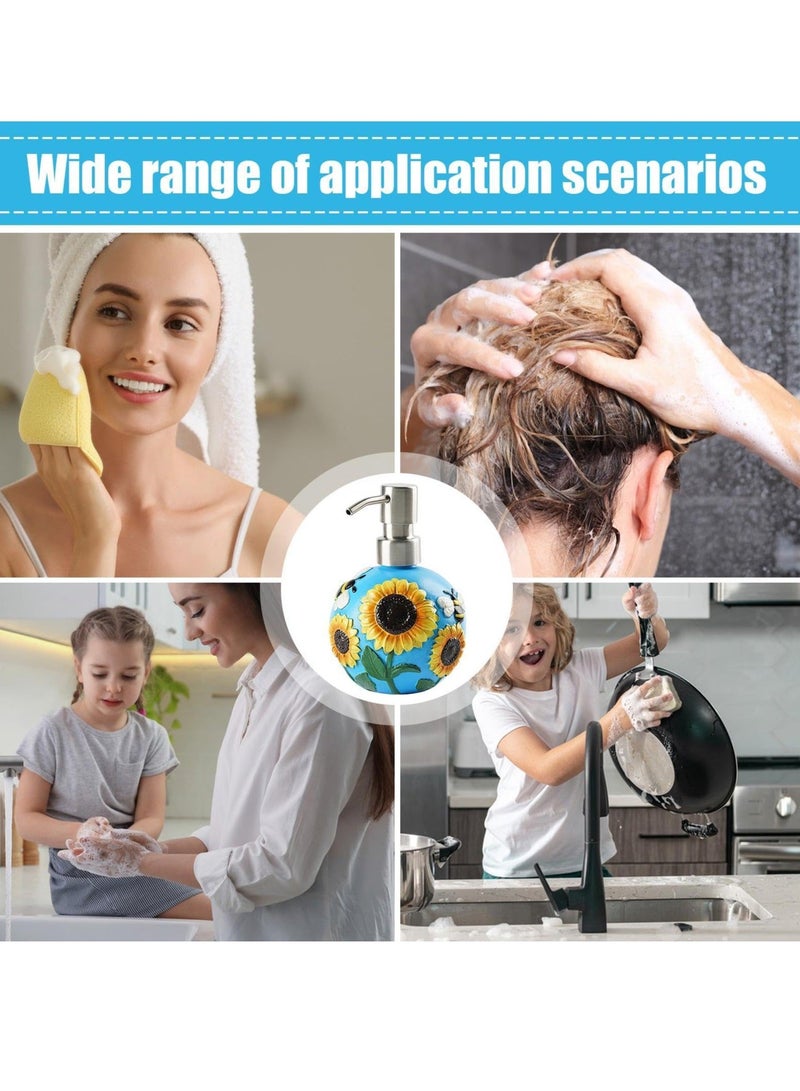 Pump Bottle Dispenser - 350ml Removable Pump Included Bathroom Lotion Dispenser | Moisturizer Pump Bottle, Empty Liquid Container, 3D Bee Sunflower Pattern Dispenser Bottle for Face Cream, Moisturizer - Image 4