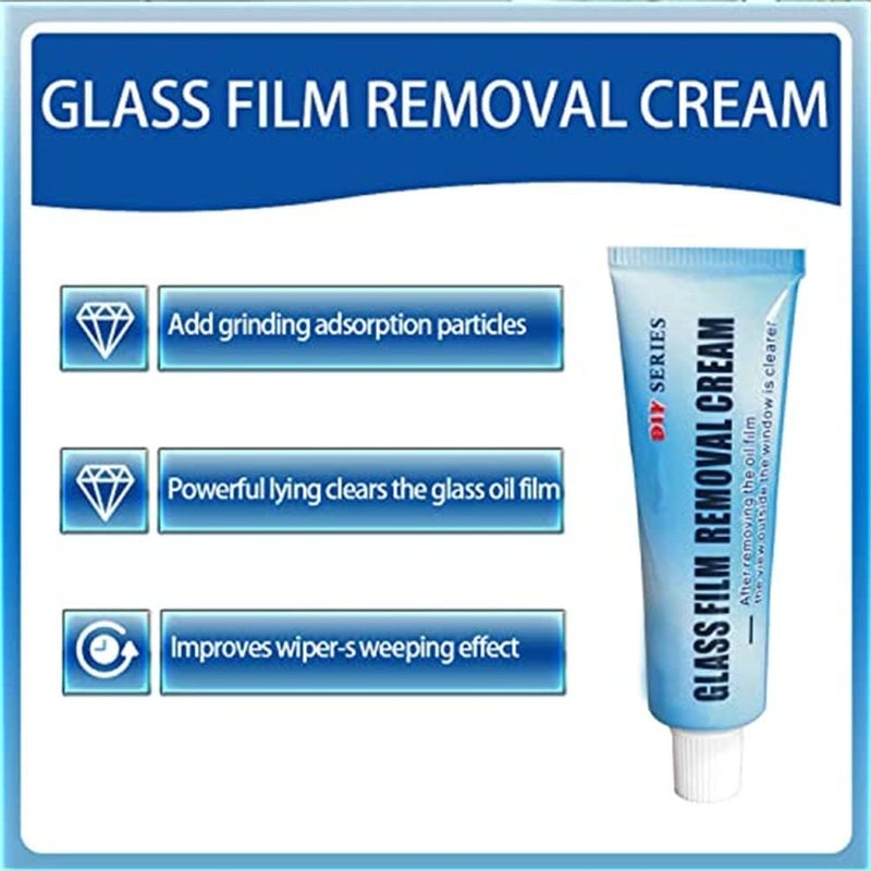 ويوبلز منظف طبقة الزيت على زجاج السيارة، منظف طبقة الزيت على الزجاج الأمامي للسيارة، معجون إزالة طبقة الزيت من الزجاج، مزيل بقع الماء على الزجاج مع إسفنجة، للزجاج الأمامي للسيارة وفتحات السقف (قطعة واحدة) - Image 1