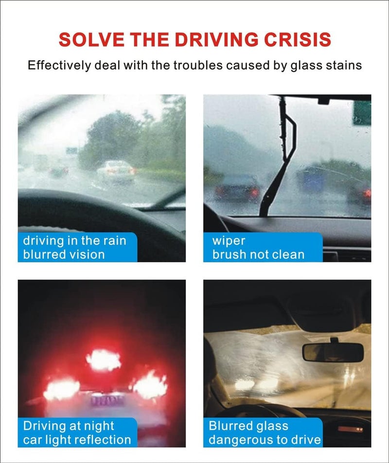 ويوبلز منظف طبقة الزيت على زجاج السيارة، منظف طبقة الزيت على الزجاج الأمامي للسيارة، معجون إزالة طبقة الزيت من الزجاج، مزيل بقع الماء على الزجاج مع إسفنجة، للزجاج الأمامي للسيارة وفتحات السقف (قطعة واحدة) - Image 3
