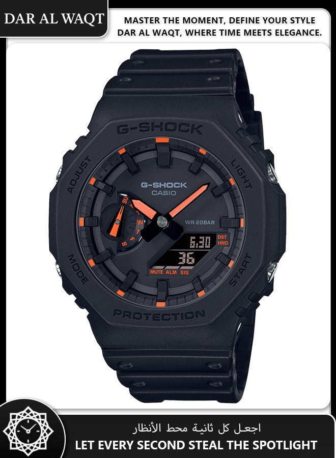 Casio G-Shock GA-2100-1A4 Neon Accent Watch - Matte Black with Vibrant Neon Highlights, Octagonal Design, Shock Resistant - Image 1