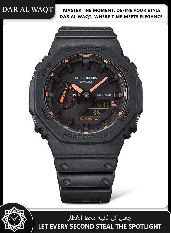 Casio G-Shock GA-2100-1A4 Neon Accent Watch - Matte Black with Vibrant Neon Highlights, Octagonal Design, Shock Resistant - Image 2
