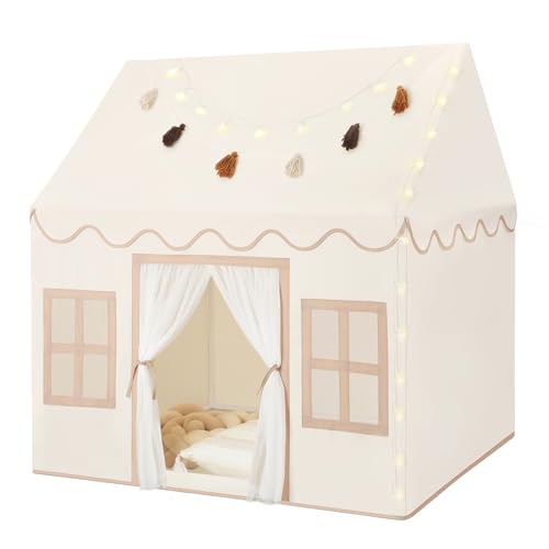Senodeer Kids Play Tent Indoor: with Brown Checkered, Mat, Rainbow Tissue Garland, Star Lights - Toddler Girl Tent Indoor Playhouse for Toddlers Kids Toys for Boy Girl Birthday Gift for Kids - Image 1
