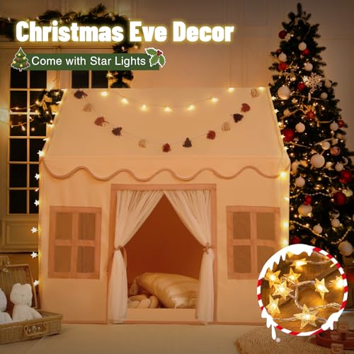 Senodeer Kids Play Tent Indoor: with Brown Checkered, Mat, Rainbow Tissue Garland, Star Lights - Toddler Girl Tent Indoor Playhouse for Toddlers Kids Toys for Boy Girl Birthday Gift for Kids - Image 4