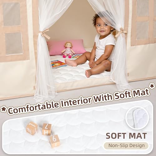 Senodeer Kids Play Tent Indoor: with Brown Checkered, Mat, Rainbow Tissue Garland, Star Lights - Toddler Girl Tent Indoor Playhouse for Toddlers Kids Toys for Boy Girl Birthday Gift for Kids - Image 5