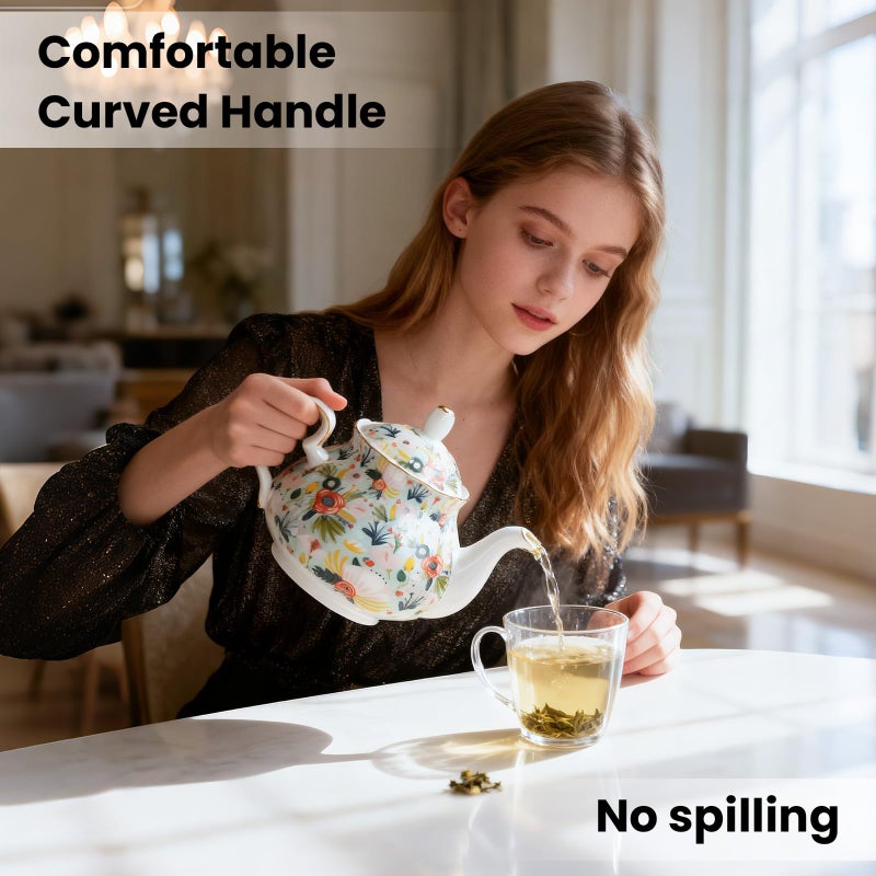 LEAZUL 33.8 oz Porcelain Tea Pot Luxury Gold Trim Floral Ceramic Teapot Waterpot Tea Maker for Blooming Loose Leaf Tea Coffee Milk Chrismas Women Gift Housewarming Home Kitchen DÃ©cor (Mint) - Image 3